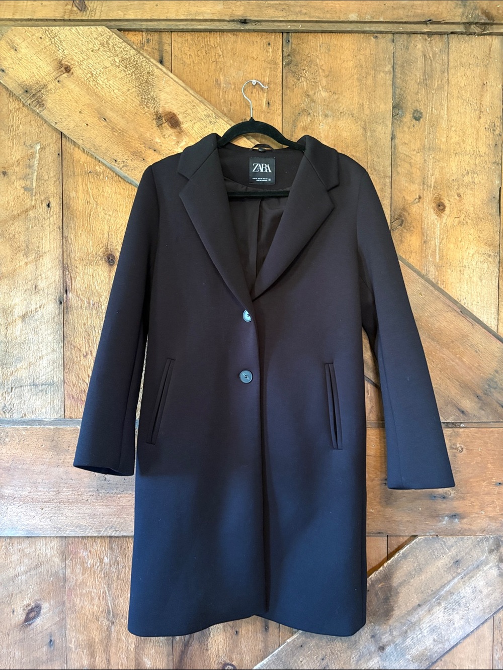 Zara Black Single-Breasted Wool-Blend Trench Coat